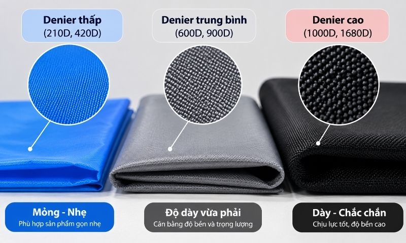 Ba nhóm vải Denier thấp, trung bình và cao dùng may balo Các nhóm chỉ số Denier phổ biến khi may balo túi xách