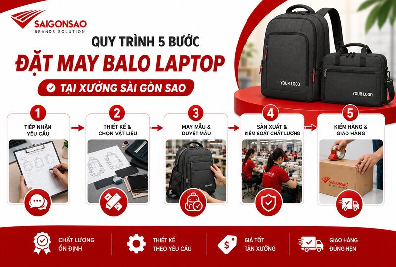 Quy trình 5 bước đặt may balo laptop tại xưởng Sài Gòn Sao Quy trình 5 bước đặt may balo laptop tại xưởng Sài Gòn Sao