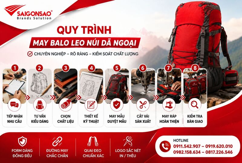 Quy trình may balo leo núi dã ngoại chuyên nghiệp tại Sài Gòn Sao Quy trình may balo leo núi dã ngoại chuyên nghiệp tại Sài Gòn Sao