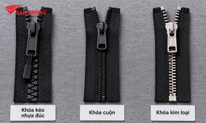 So sánh khóa kéo nhựa đúc, khóa cuộn và khóa kim loại