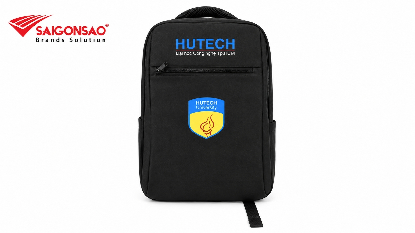 Balo đồng phục HUTECH màu đen, logo xanh vàng Balo đồng phục HUTECH màu đen, logo xanh vàng