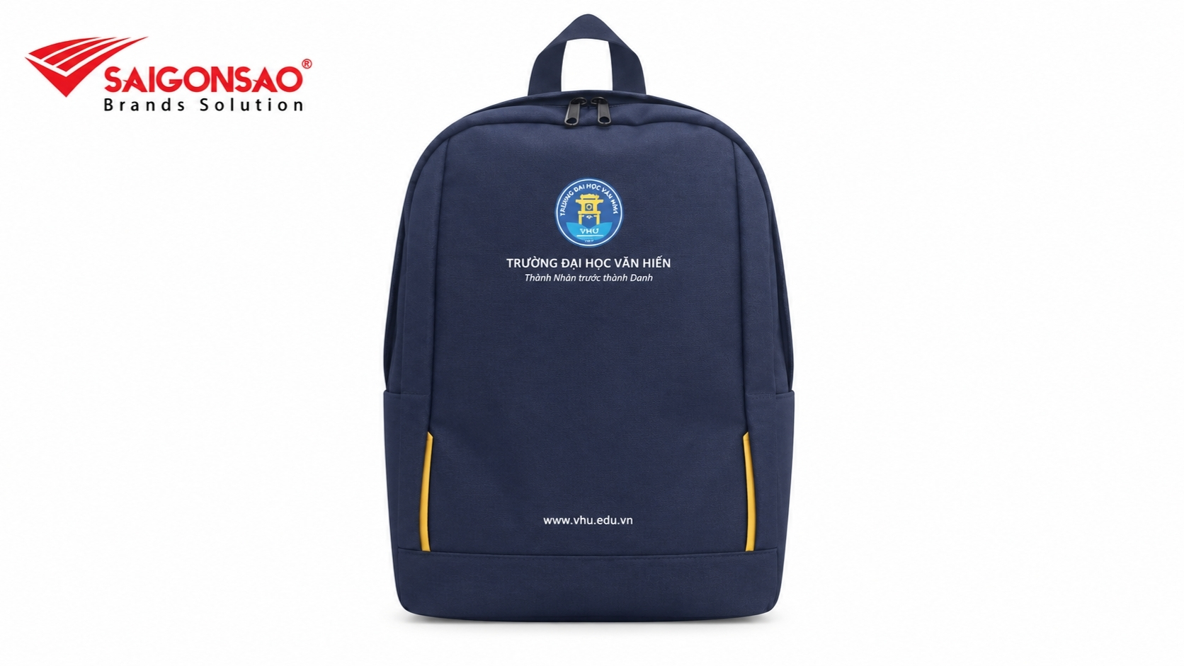 Balo sinh viên Văn Hiến Balo đồng phục Đại học Văn Hiến màu xanh navy, phối viền vàng