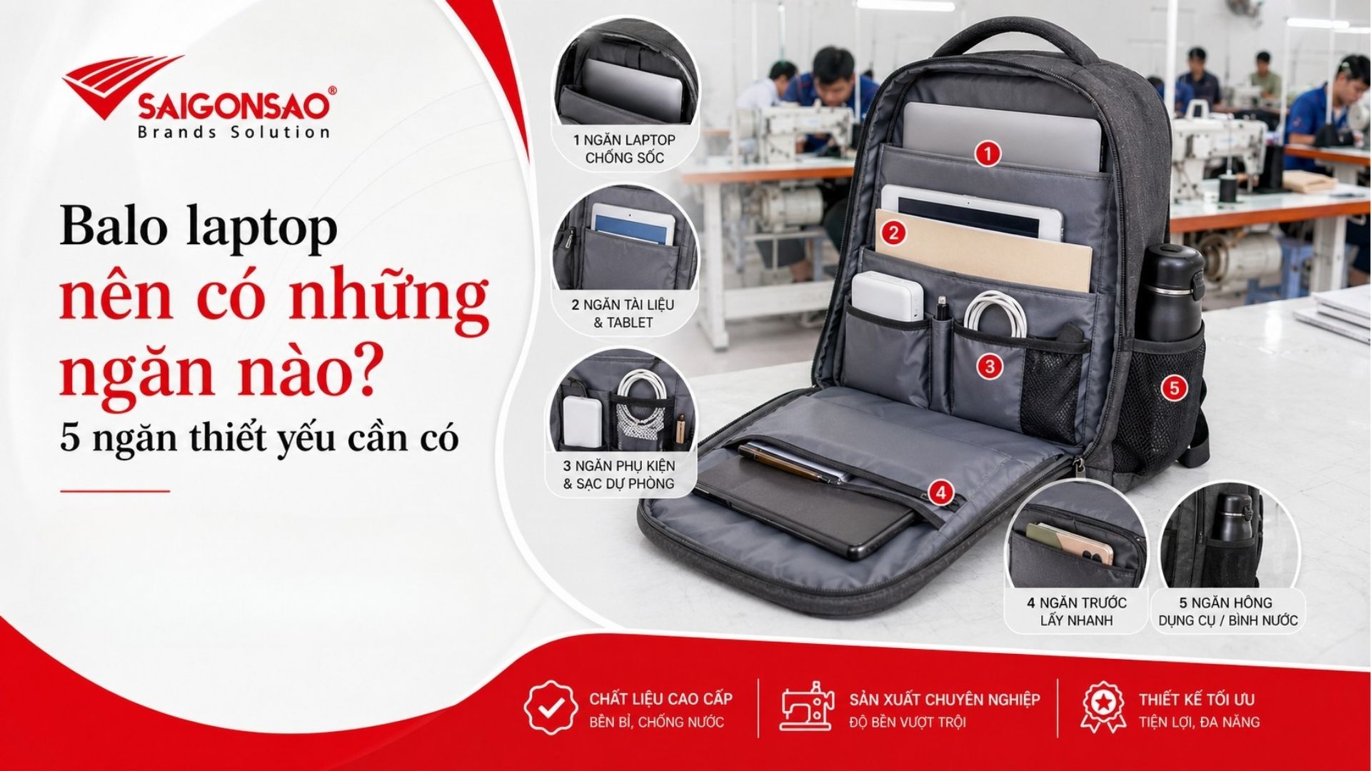 Balo laptop nên có những ngăn nào để sắp xếp đồ dùng gọn gàng