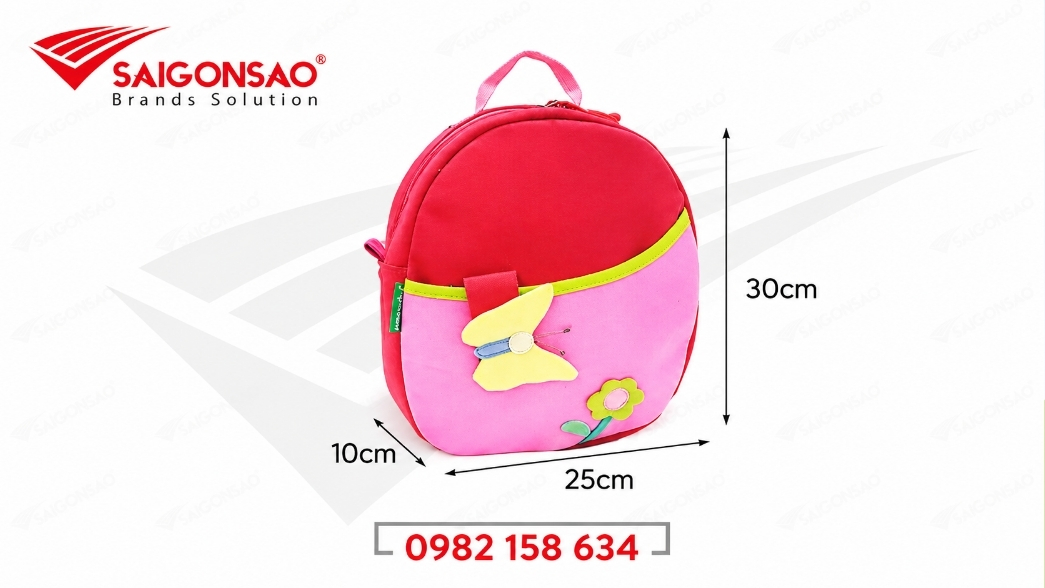 Dung tích balo mầm non Balo mầm non màu hồng có kích thước 30 × 25 × 10 cm
