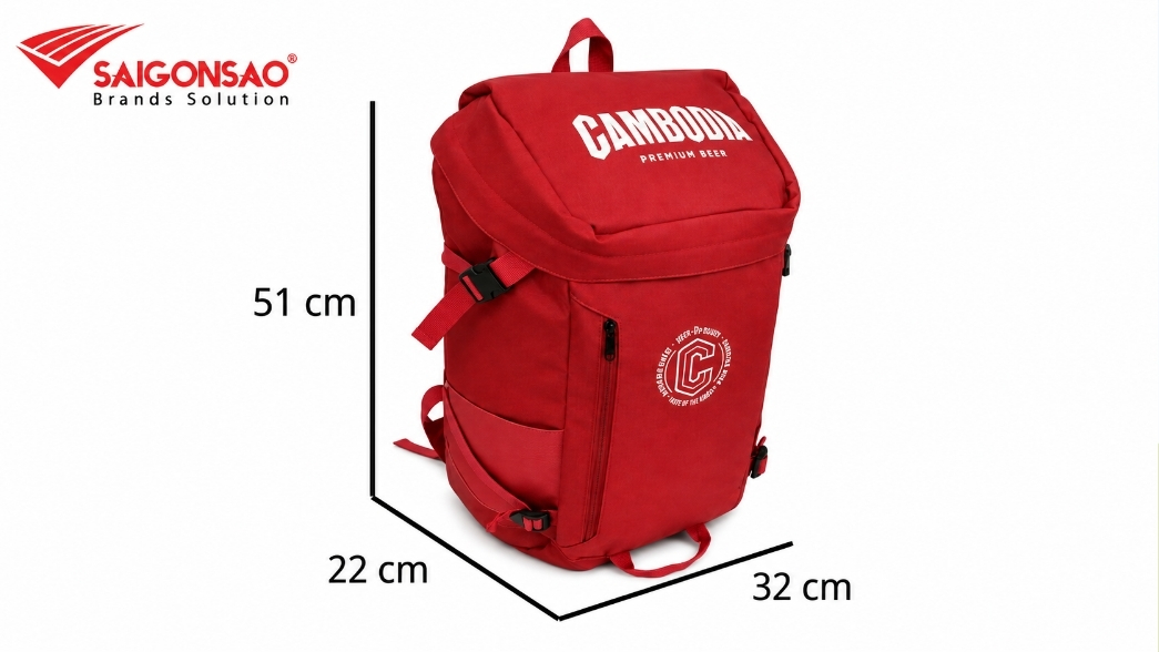 Dung tích balo du lịch Balo du lịch nắp gập màu đỏ kích thước 51 × 32 × 22 cm