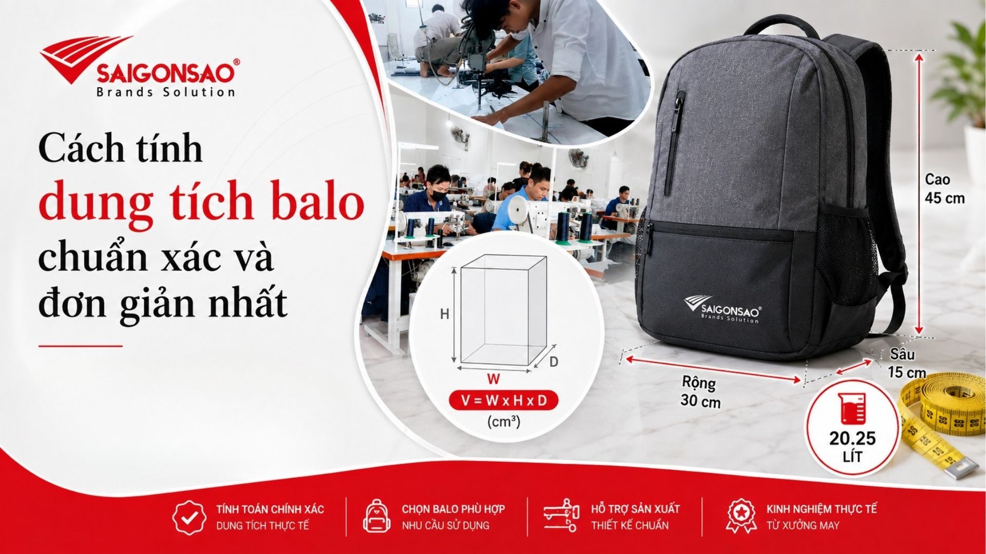 Cách tính dung tích balo từ chiều cao, chiều rộng và chiều sâu
