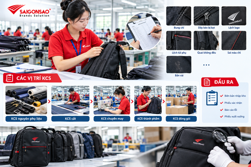 Nhiệm vụ và công việc chi tiết của nhân viên kiểm tra KCS Các vị trí kiểm tra KCS từ nguyên phụ liệu đến thành phẩm và đóng gói balo