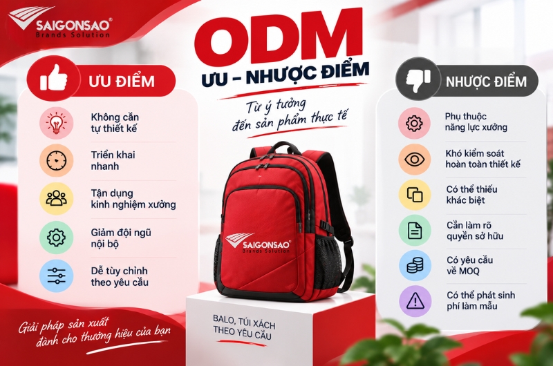 Ưu điểm và nhược điểm khi gia công ODM balo, túi xách ODM là gì? Ưu điểm và nhược điểm khi gia công ODM balo, túi xách