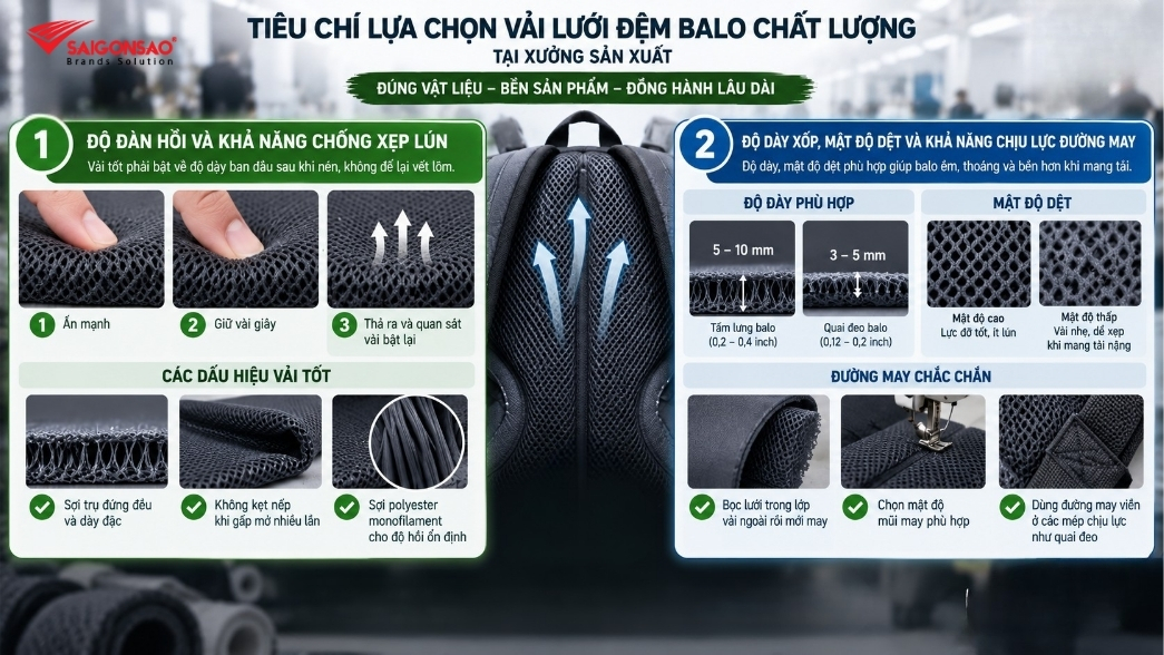 Tiêu chí lựa chọn vải lưới đệm balo chất lượng Tiêu chí lựa chọn vải lưới đệm balo chất lượng