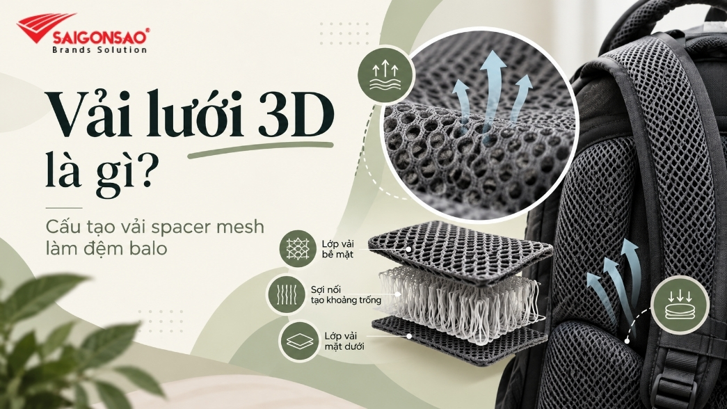 Vải lưới 3D spacer mesh làm đệm balo