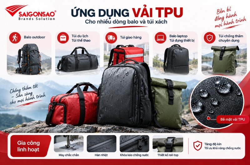 Ứng dụng trong gia công balo và túi xách chống thấm Ứng dụng trong gia công balo và túi xách chống thấm