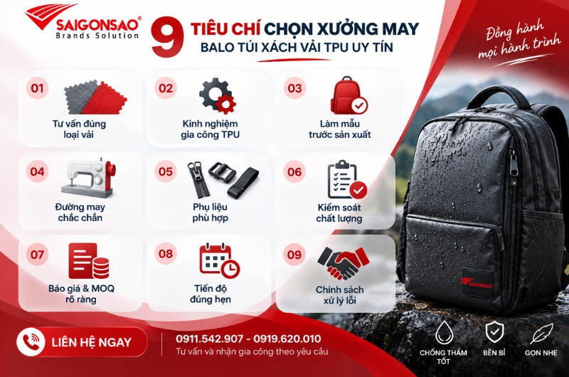 Tiêu chí chọn xưởng may balo túi xách vải TPU uy tín Tiêu chí chọn xưởng may balo túi xách vải TPU uy tín